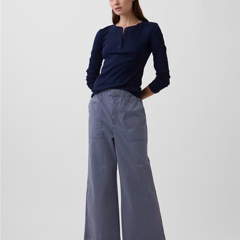 Gap High Rise Easy Wide-Leg Khakis Size Medium Blue Stripe